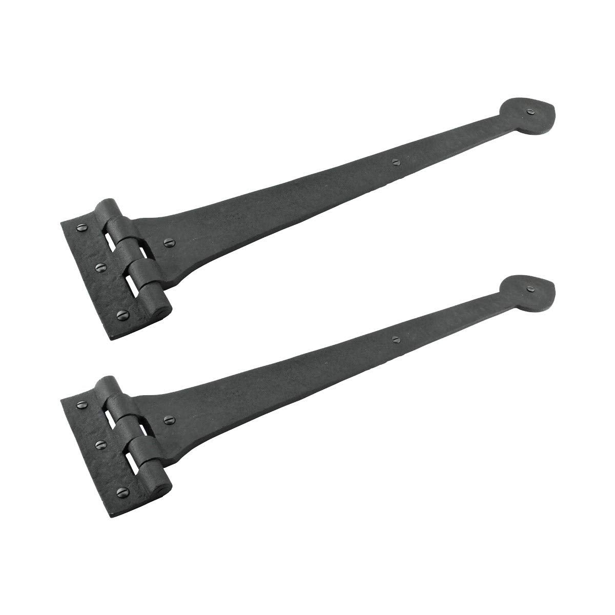 Pack of 2 Black Wrought Iron Heart Style Strap Hinge 18 Inch, Flush Mount Spade Tip Gate & Door Hinge, Rust Resistant