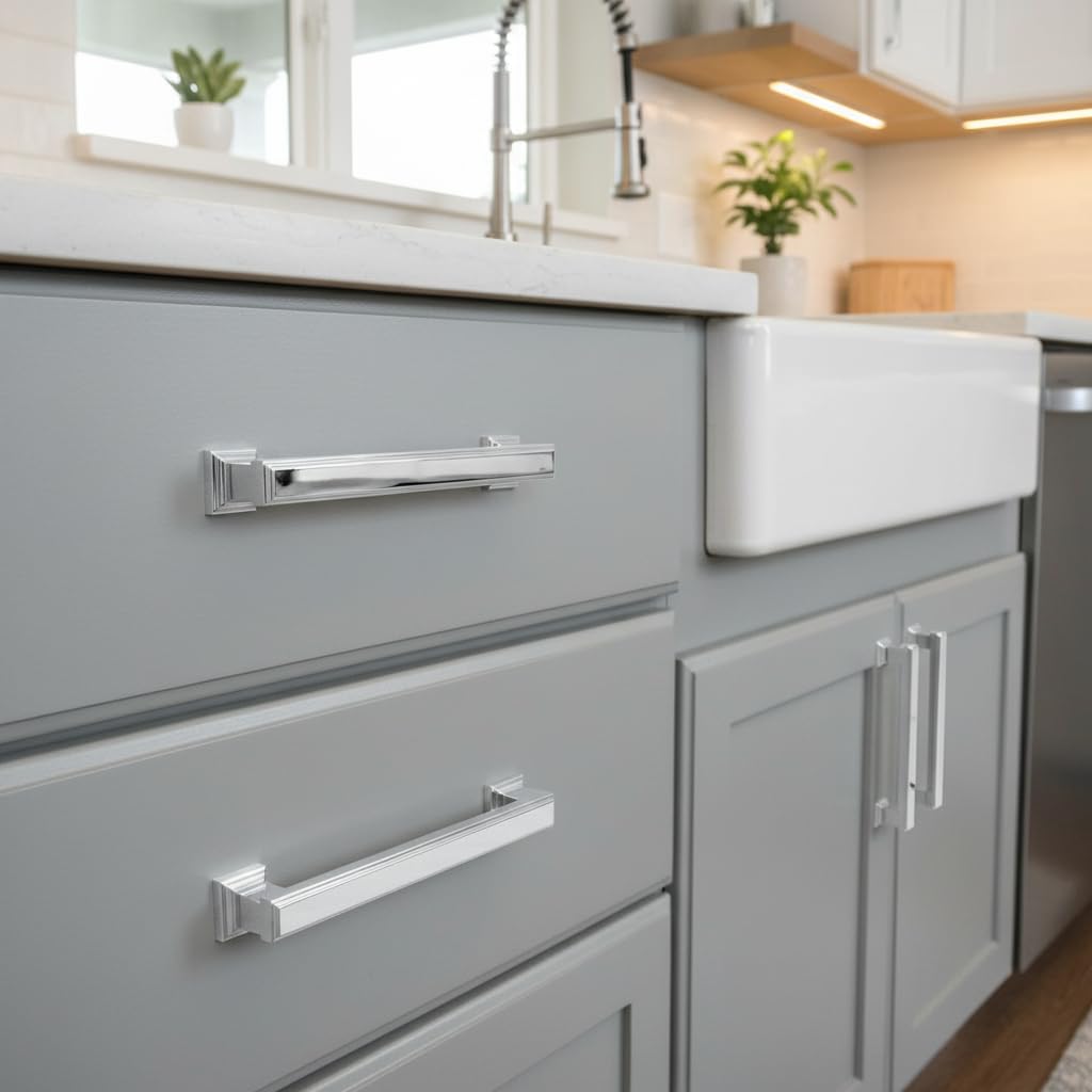 3-3/4" Polished Chrome Cabinet Pulls and Handles 10 Pack, AL3071CP