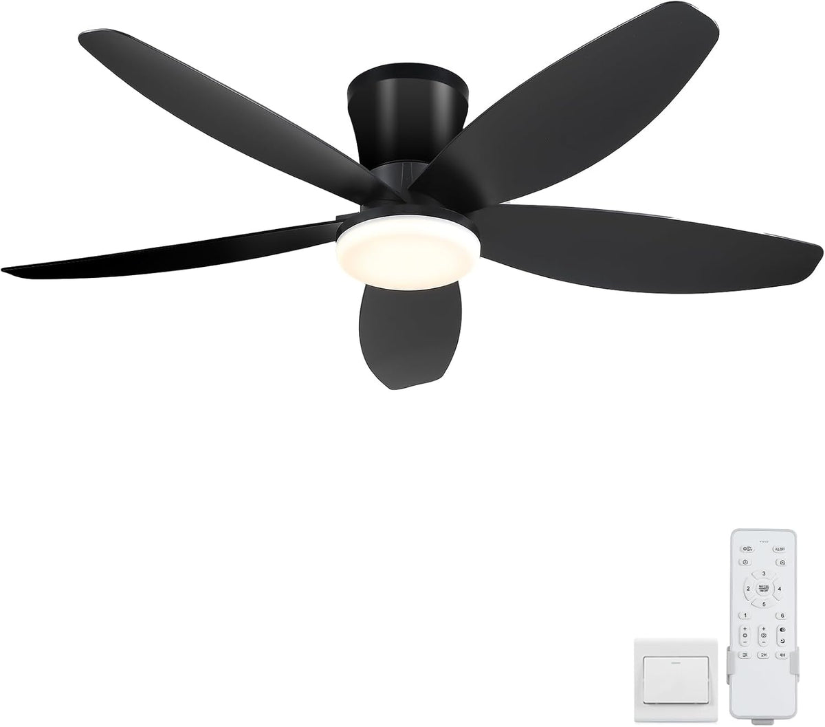 42" Ceiling Fans with Lights-Low Profile Ceiling Fan with Light and Remote/APP Control,Flush Mount,DC Reversible,LED Dimmable Black Ceiling Fans for Bedroom,Indoor/Outdoor Patio Use