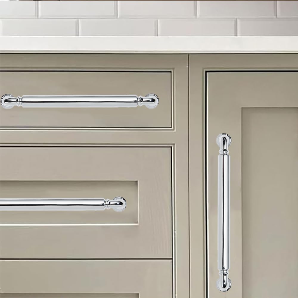 10-Pack Polished Chrome Heavy-Duty Solid Cabinet Pulls, 5 Inch (128mm) Hole Center, Drawer Pulls, Cabinet Hardware