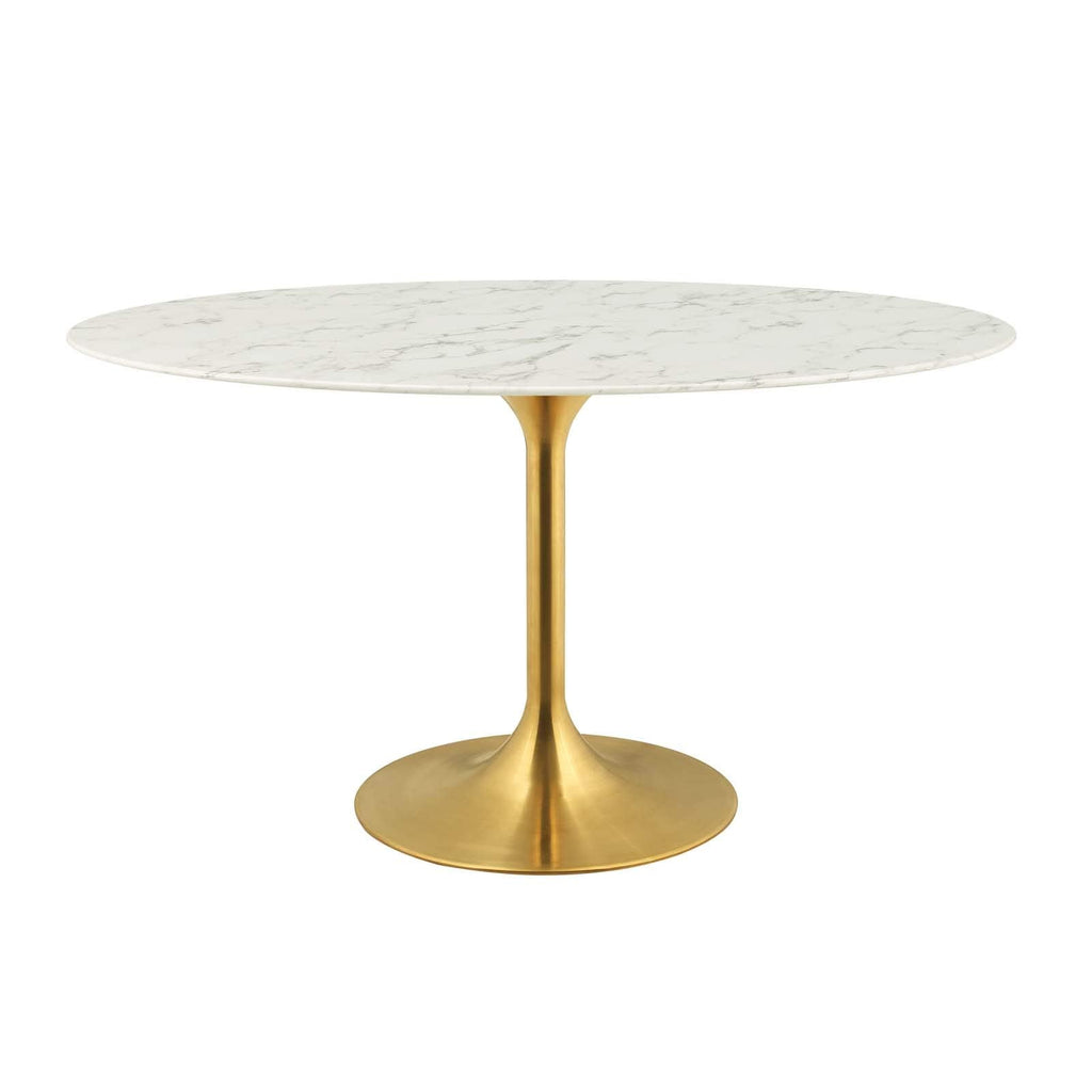 Lippa 54" Oval-Shaped Mid-Century Modern Dining Table with Artificial Marble Top and Gold Base