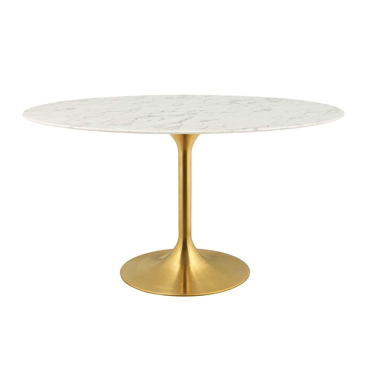 Lippa 54" Oval-Shaped Mid-Century Modern Dining Table with Artificial Marble Top and Gold Base