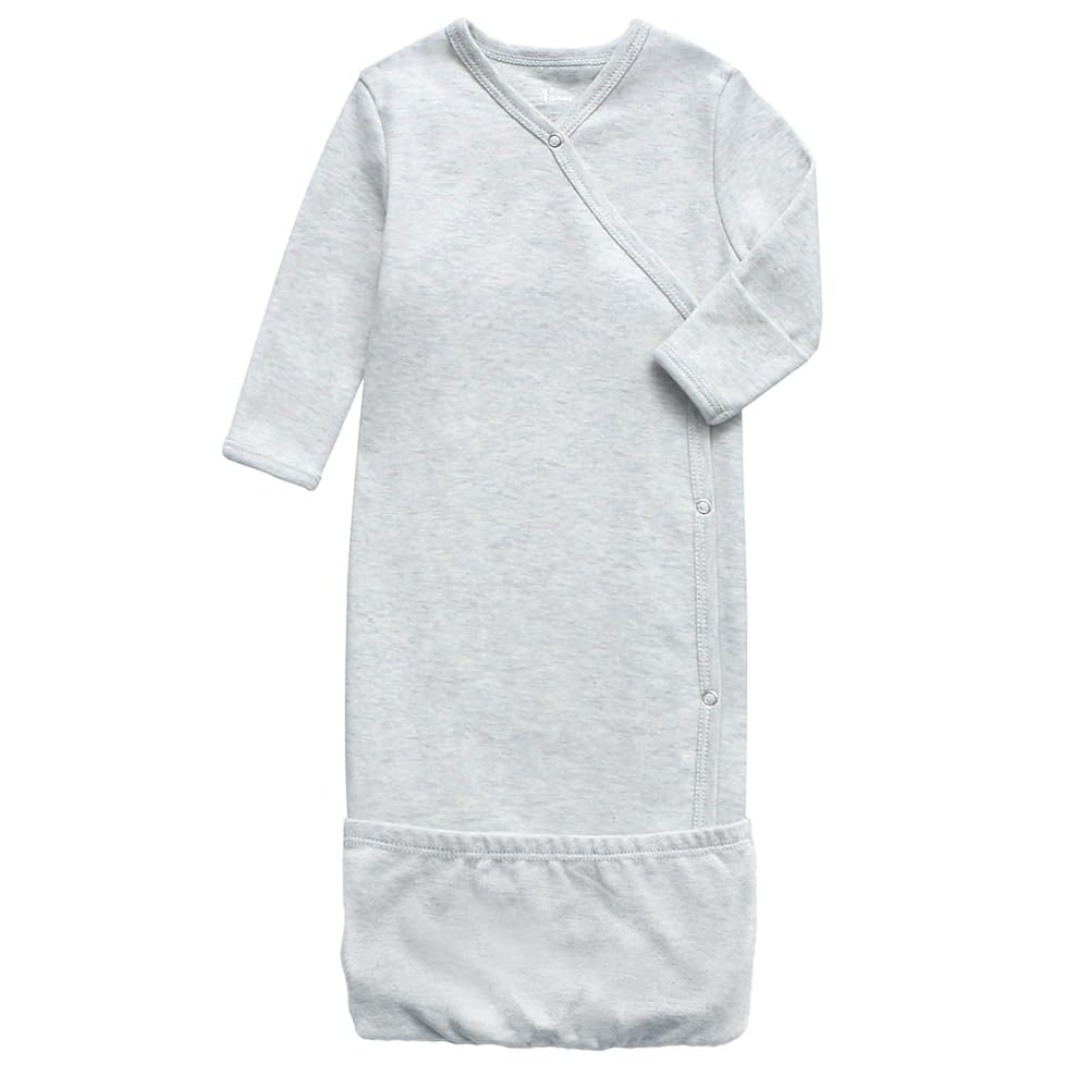 Baby Organic Cotton Kimono Gown with Mitten Cuffs and Fold-Over Pouch, Unisex Long Sleeve Infant Sleeper Sleeping