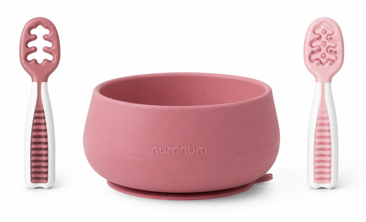 Baby Suction Bowl & Spoons Set 4+ Mo, Mauve