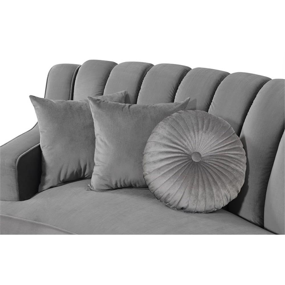 141" Modern Velvet Curved Symmetry Sectional Sofa with 6 Pillows, Solid Wood Base, Seats up to 5 People, in Gray