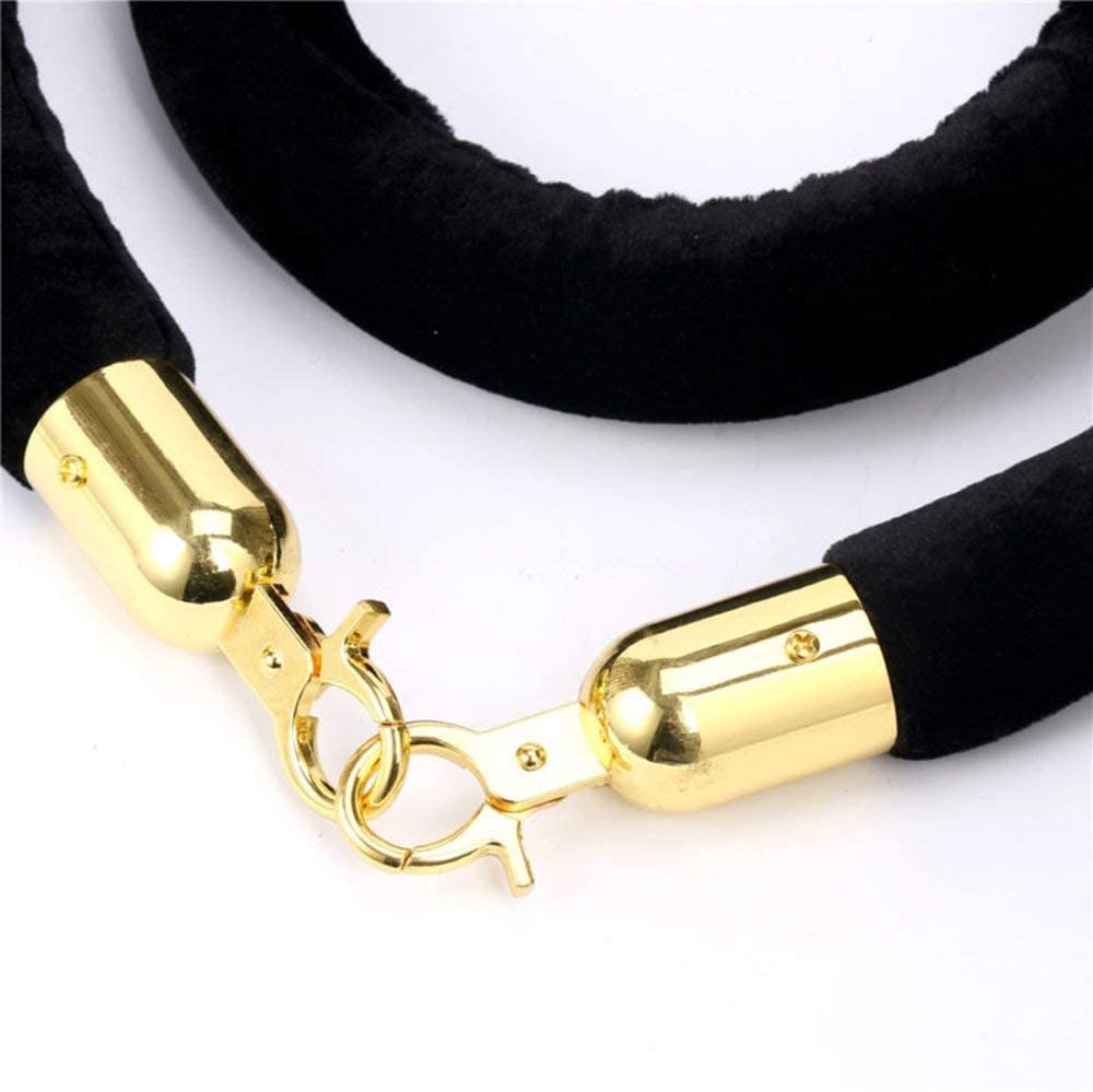 2Pcs Black Velvet Stanchion Rope, 5 Feet Crowd Control Rope Barrier with Gold Plated Hooks for Movie Theater, Queue