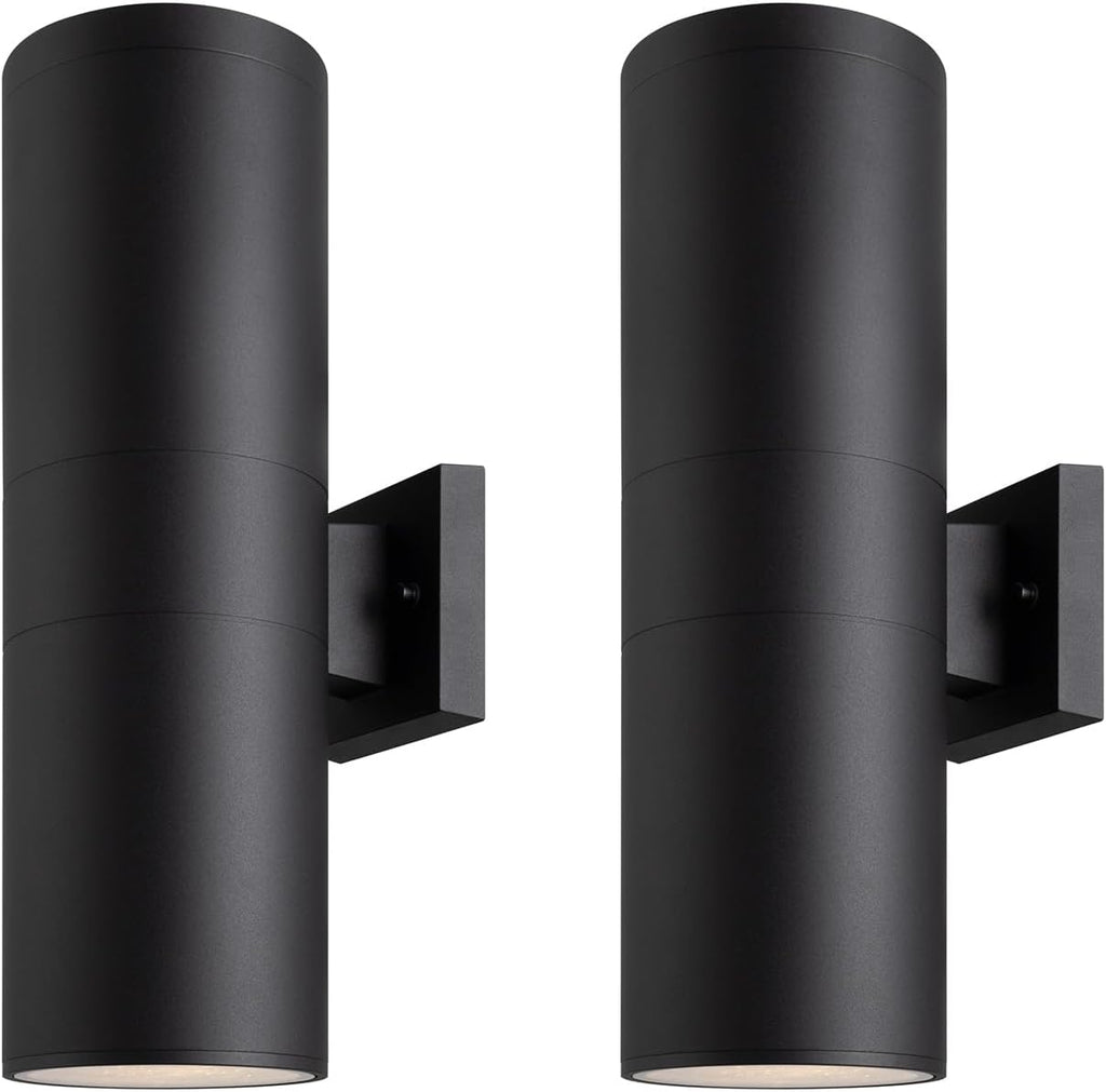 18" Modern Outdoor Porch Light Patio Light in 2 Lights with Aluminum Cylinder and Tempered Glass Cover Waterproof Wall Sconce 2 Pack (Matte Black)