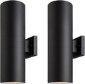 18" Modern Outdoor Porch Light Patio Light in 2 Lights with Aluminum Cylinder and Tempered Glass Cover Waterproof Wall Sconce 2 Pack (Matte Black)
