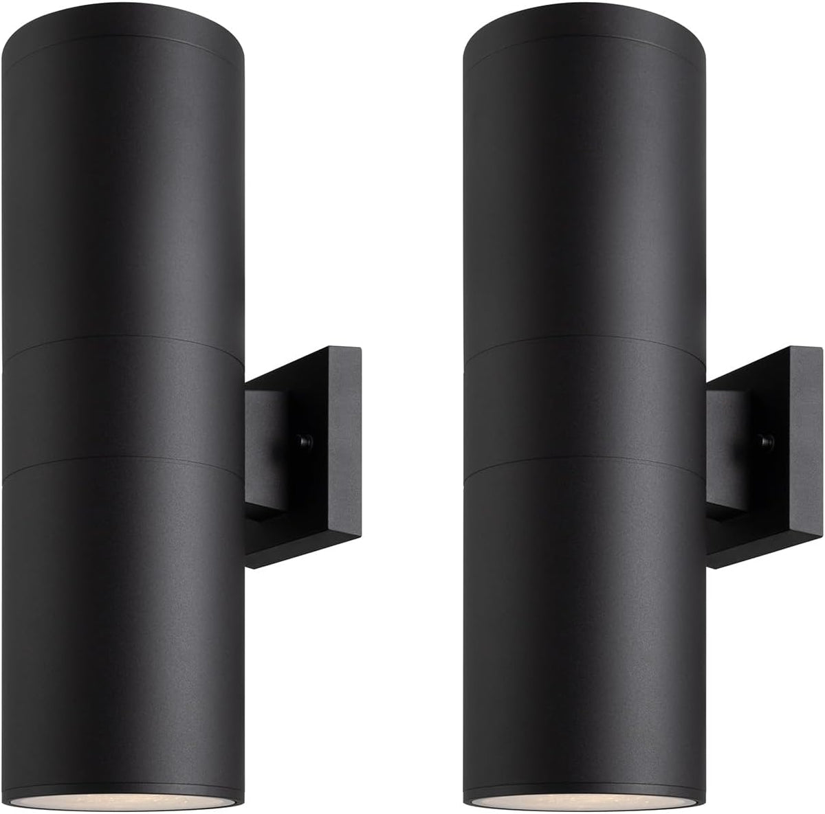 18" Modern Outdoor Porch Light Patio Light in 2 Lights with Aluminum Cylinder and Tempered Glass Cover Waterproof Wall Sconce 2 Pack (Matte Black)