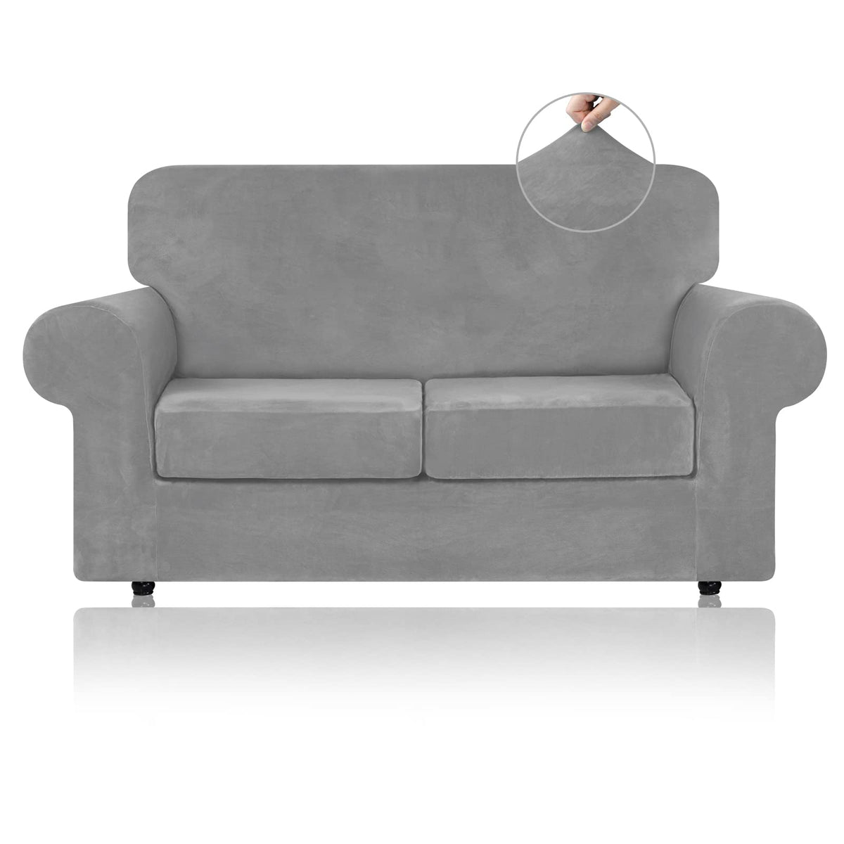 Velvet Stretch 3 Pieces Couch Cover for Sofa Washable, Silver Grey