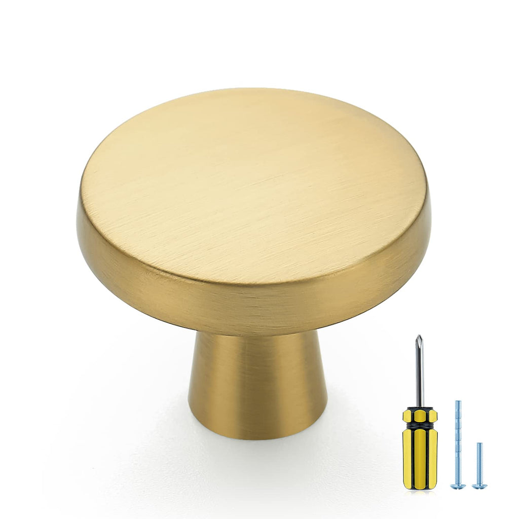 Brushed Brass Solid Knobs Gold Kitchen Cabinet Pull,30 Pack,Round-5