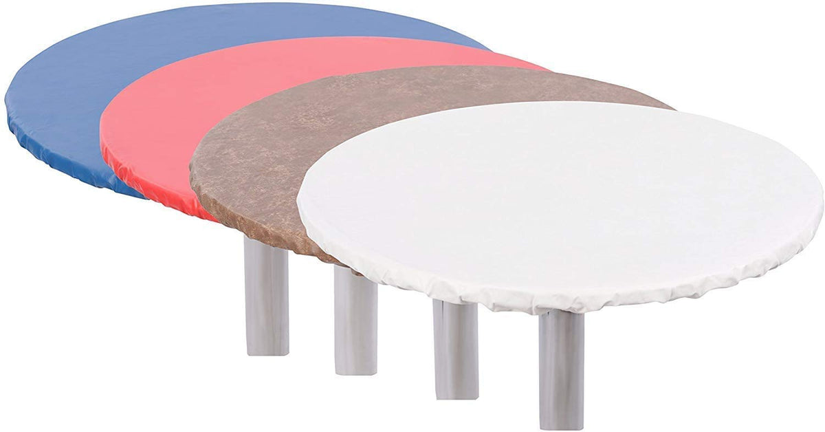 Heavy Duty Vinyl Round Fitted Tablecloth (Table Cover) with Flannel Backing Vibrant Colors Elasticized Tablecloth