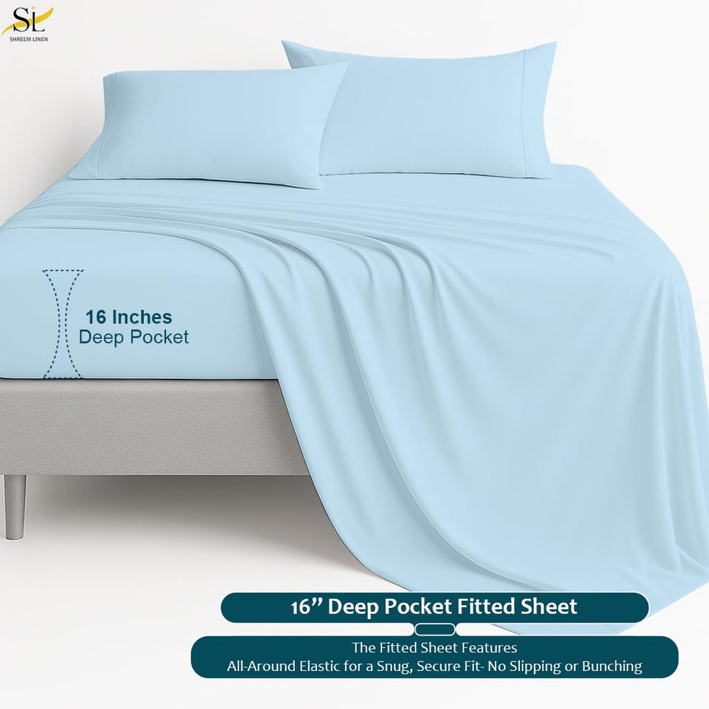Sheet Set - 4 Piece Ultra Soft Brushed Microfiber Bed Sheets - 15" Deep Pockets, Wrinkle-Free & Breathable for