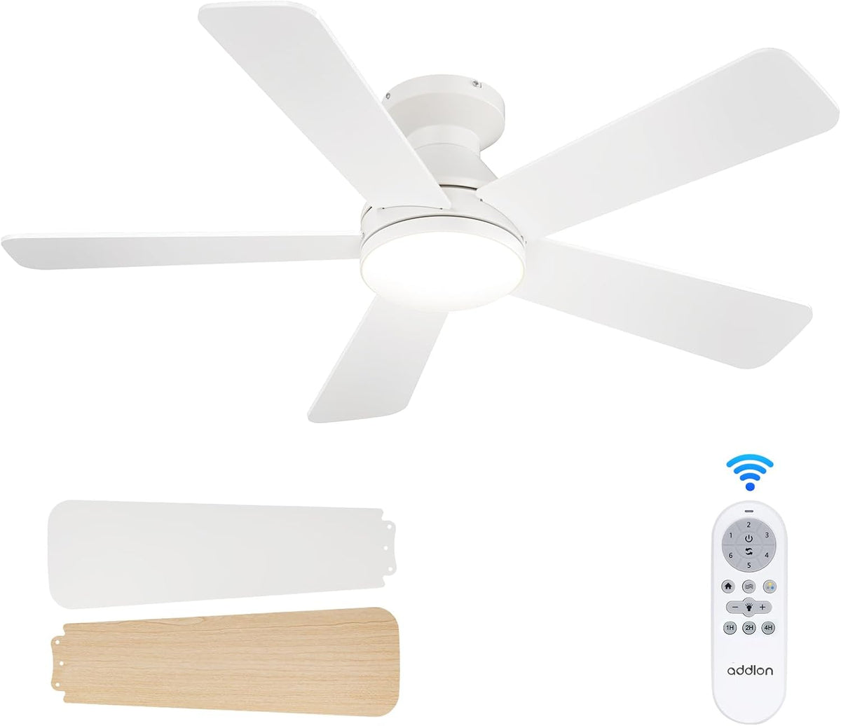 42" White Indoor/Outdoor Flush Mount Ceiling Fan with Light & Remote