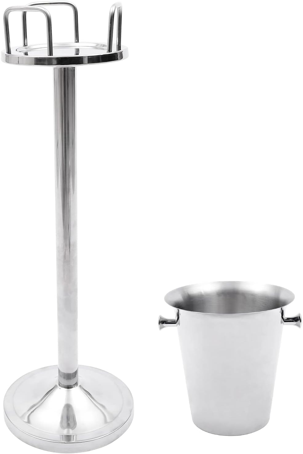 Ice Bucket with Stand, 22.5cm Height Stainless Steel Wine Chiller Holder Ice Cube Container Cooler with Carrying