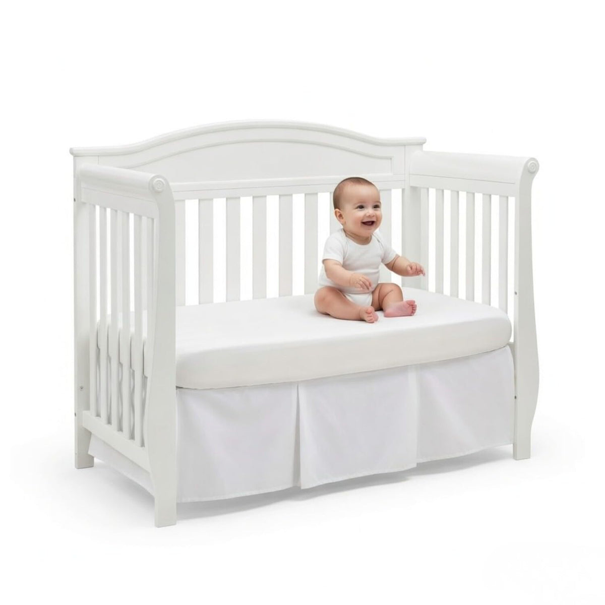White Pleated Crib Skirt; 100% Natural Cotton Nursery Crib Bedding Skirt for Baby Boys and Girls; Crib Dust Ruffle