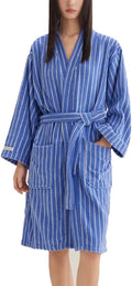 Cotton Terry Stripe Bathrobe For Women And Men,Luxury Kimono Soft Terry Cloth Robe,Comfortable Loungewear Nightwear