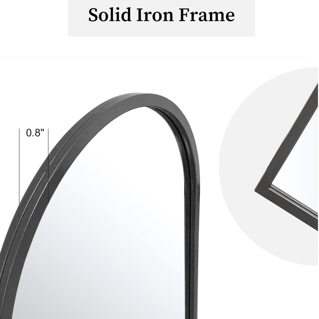 Arched Window Wall Mirror, 42"x24" Windowpane Mirror, Black
