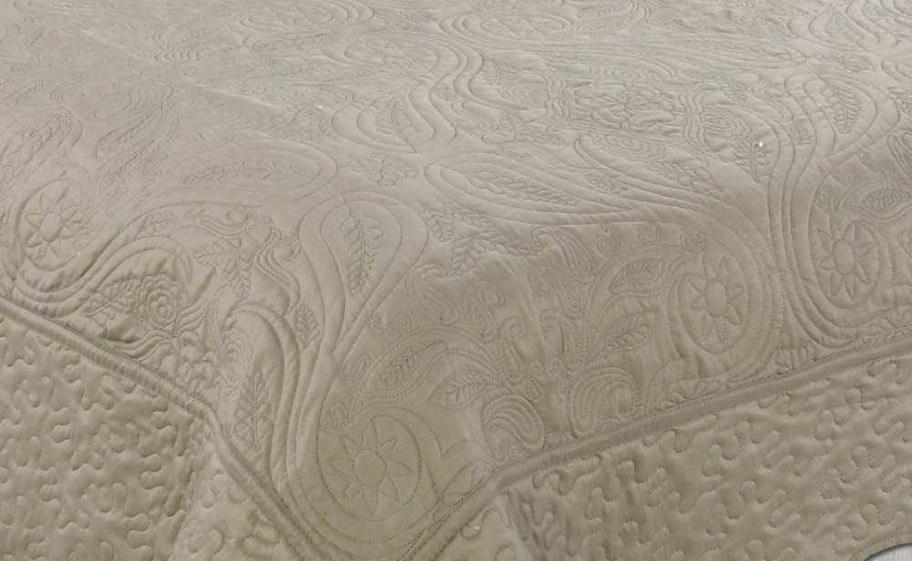Embroidered Stitching Coverlet Bedspread Ultra Soft Solid 2 Piece Summer Quilt Set with 1 Quilted Sham, Taupe Floral