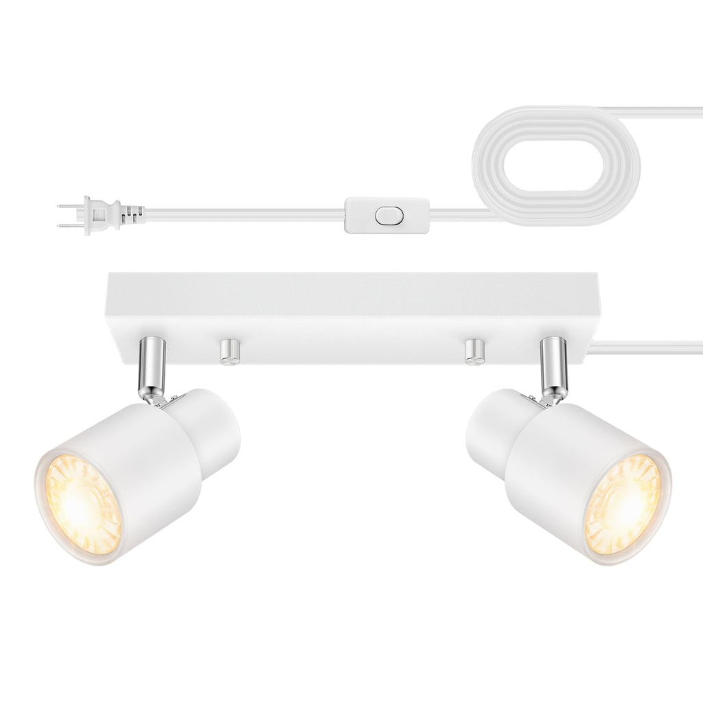 Plug in Track Lighting Fixtures Ceiling, White Track Light LED, 2-Light Track Lights with Cord, 2 Way Ceiling