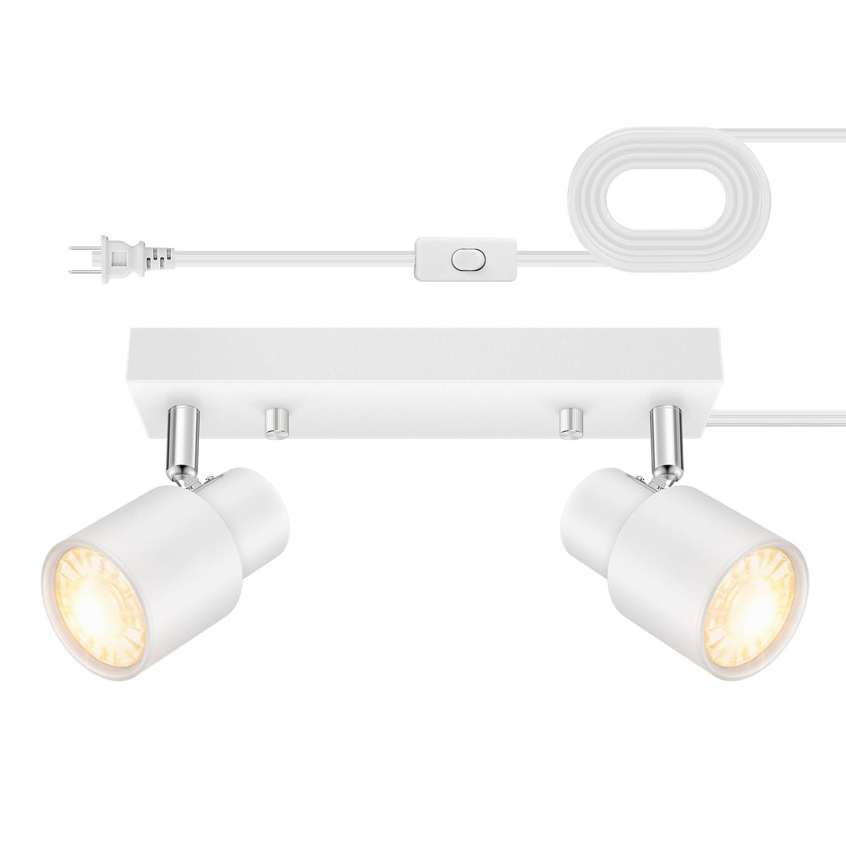 Plug in Track Lighting Fixtures Ceiling, White Track Light LED, 2-Light Track Lights with Cord, 2 Way Ceiling