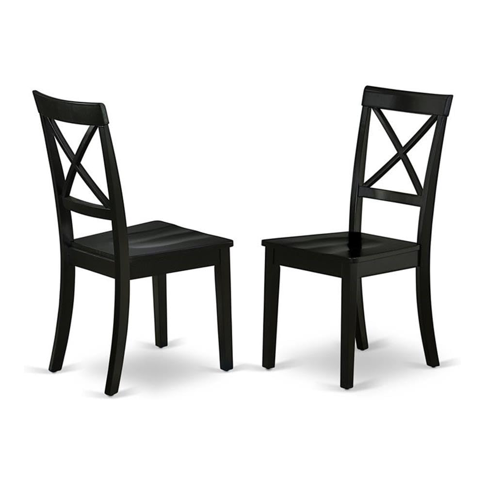 West Furniture BOC-BLK-W Boston Dining Room Chairs - Cross Back Solid Wood Seat Chairs, Set of 2, Black