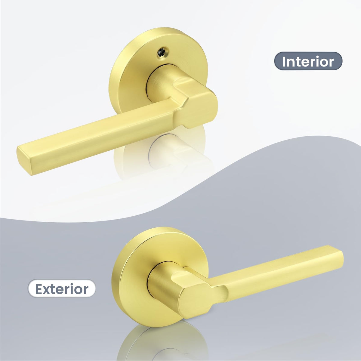 1 Pack Gold Passage Door Handle,Round Interior Door Lever and Closet,Keyless Non-Locking Door Lock,Left and Right