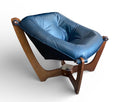 Luna Low Back Leather Leather Chair - American Walnut Wood (Pacific Blue Leather)