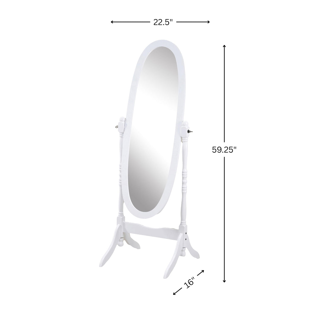Traditional Queen Anna Style Wood Floor Cheval Mirror, White