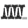 8" Heavy Duty Gate Hinges, 6 Pack Black T Strap Hinges