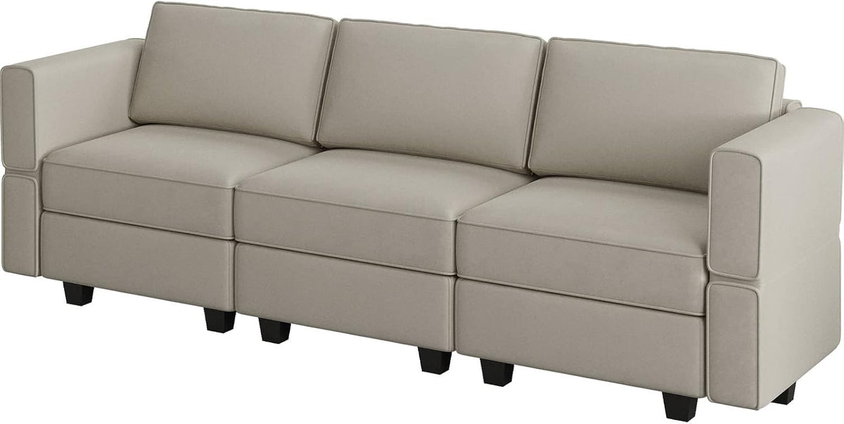 Modular Sofa Couch with Storage Seats Velvet 3 Seater Sofa Grey