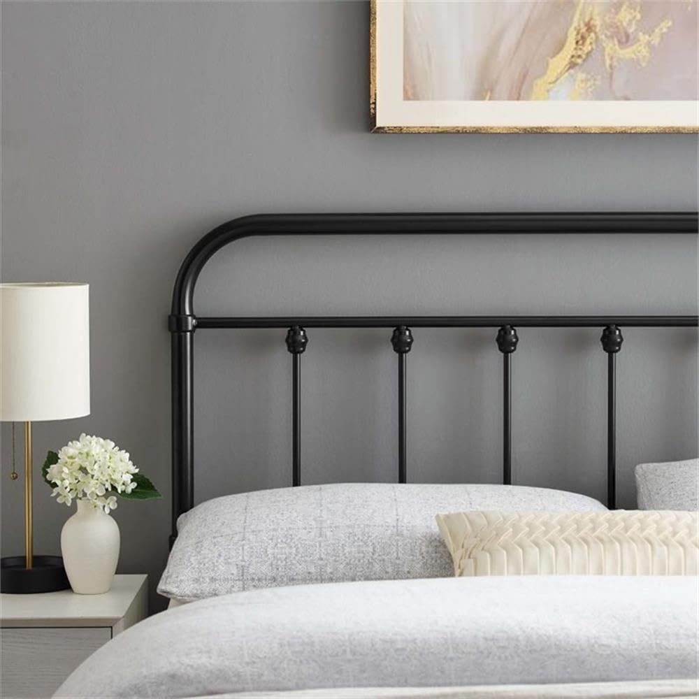 Modern Farmhouse King Metal Spindle Headboard, Powder-Coated Iron, Black Finish, Height Adjustable with Seven