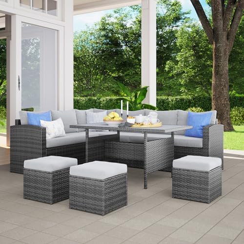 7-Piece Wicker Outdoor Patio Furniture Set - Conversation | Grey All-Weather Resistant for Patio, Garden & Porch