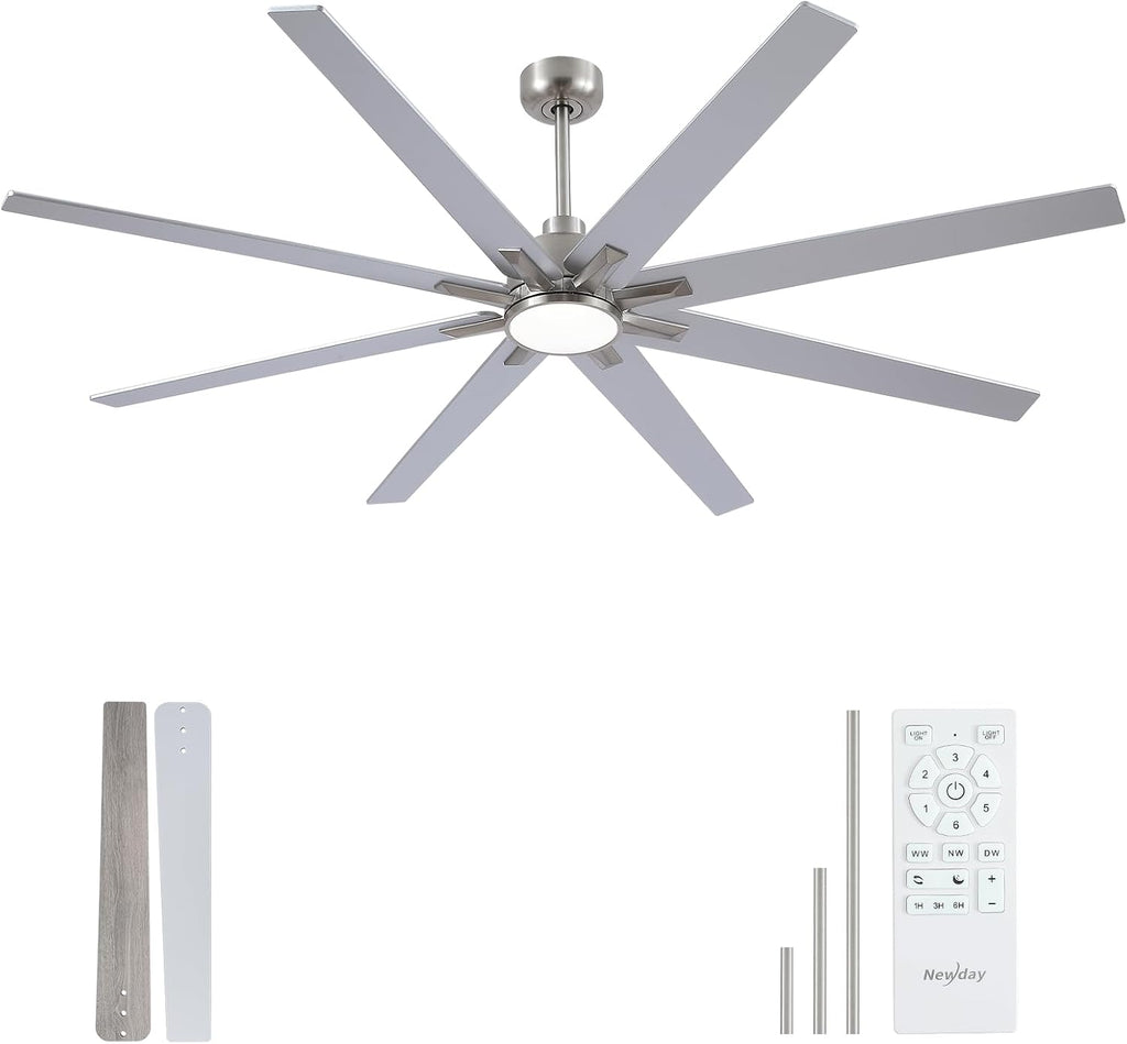 72" Brushed Nickel Indoor/Outdoor Ceiling Fan with Light & Remote