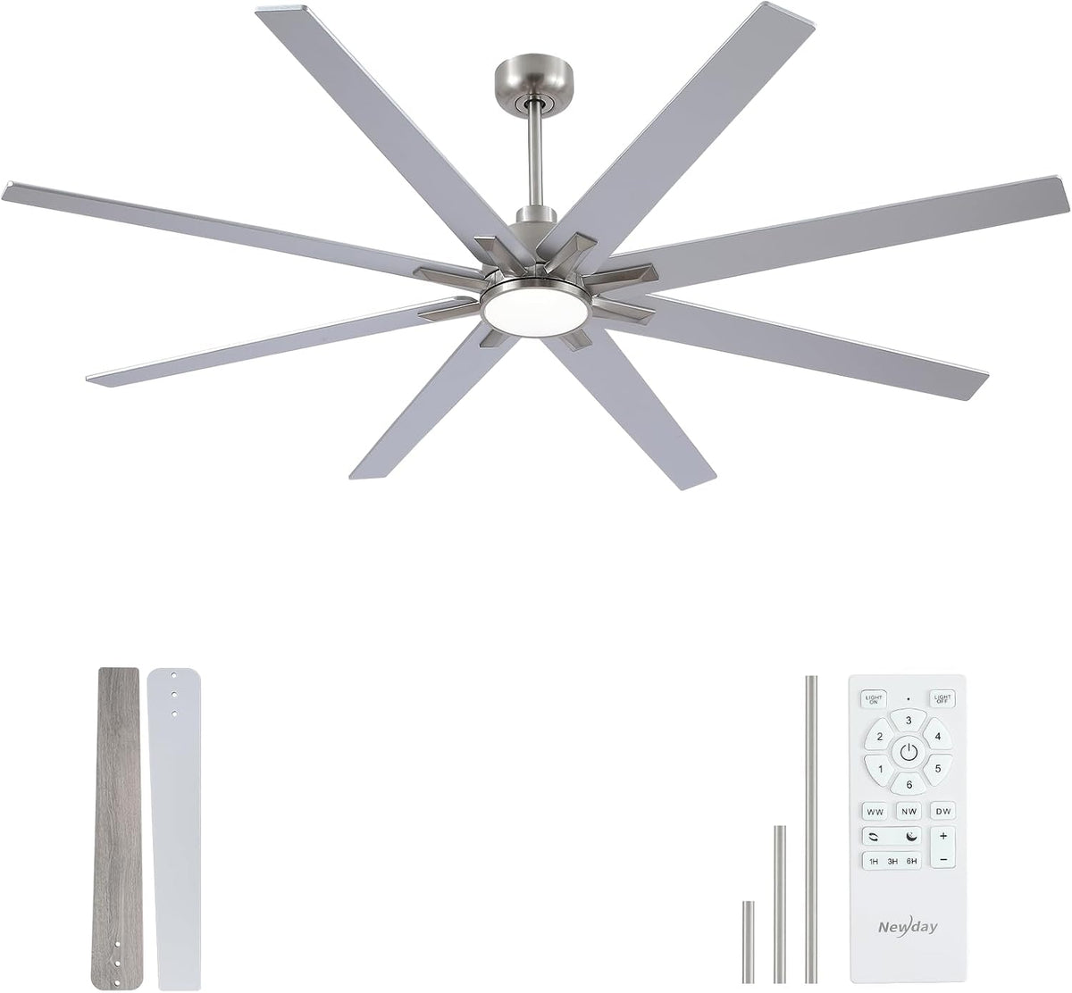 72" Brushed Nickel Indoor/Outdoor Ceiling Fan with Light & Remote