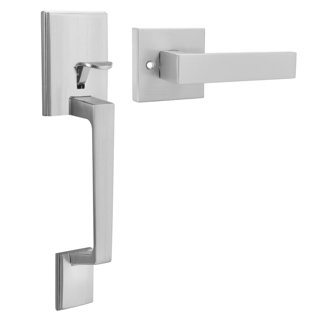 Brushed Nickel Front Door Handle, Exterior Door Entry Handle No Lock