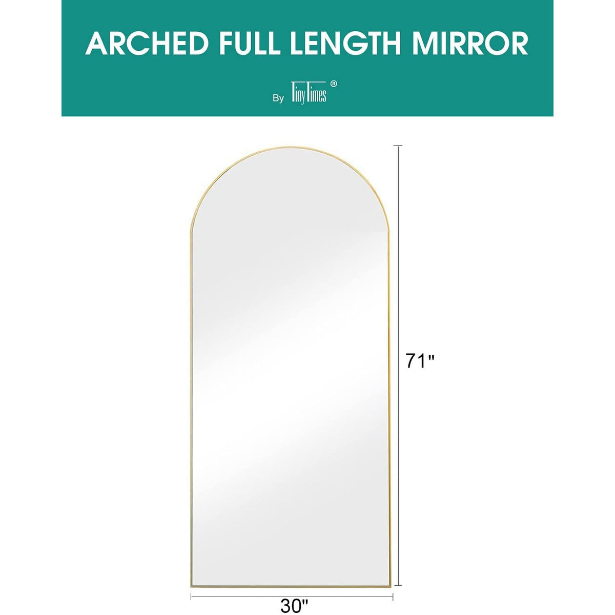 Full Length Mirror, 71′′x30′′Arched Large Floor Body Mirror (Gold)