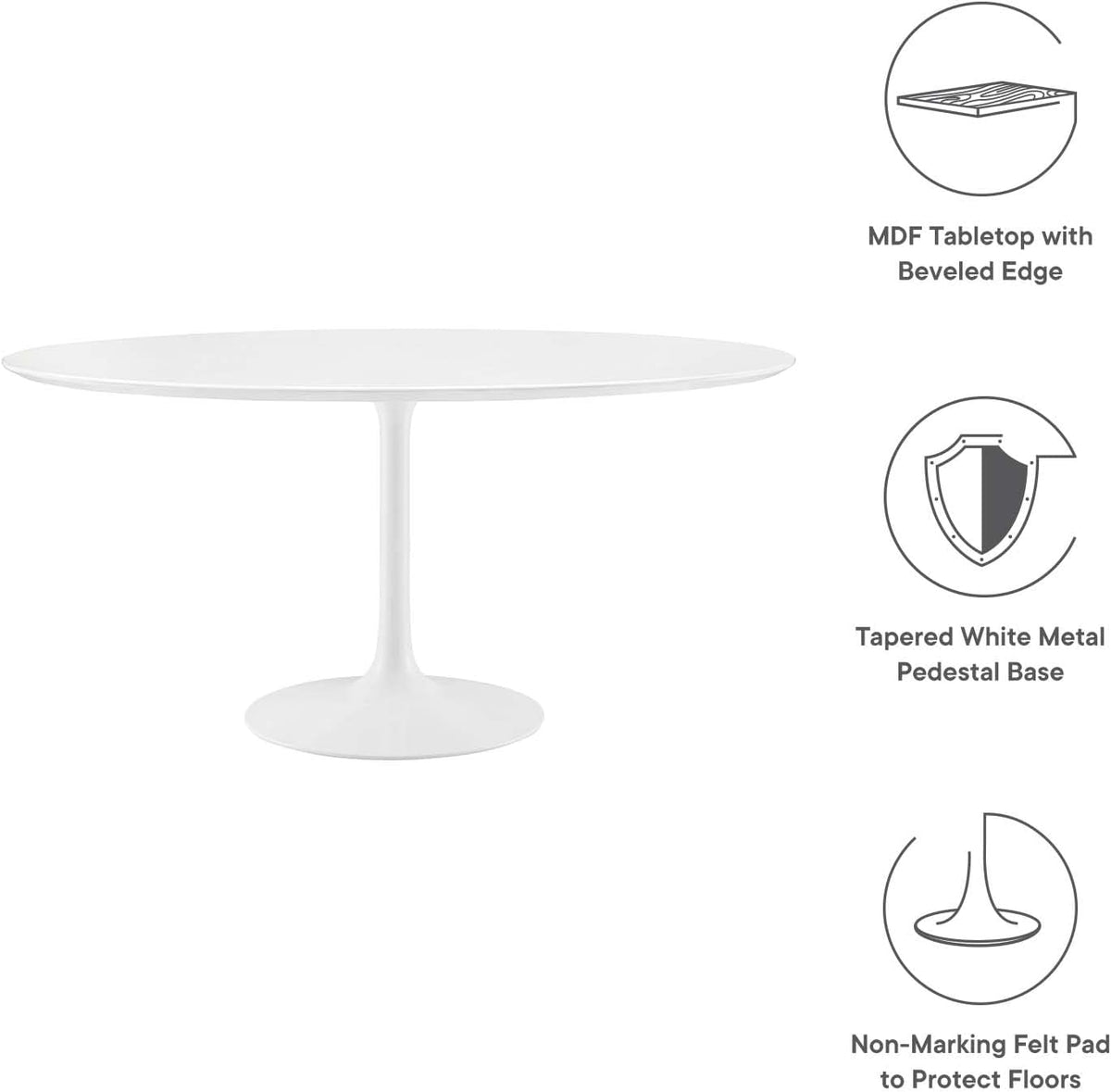 Inspired Saarinen Style Tulip Round Pedestal Dining Table — White, 60″ Round