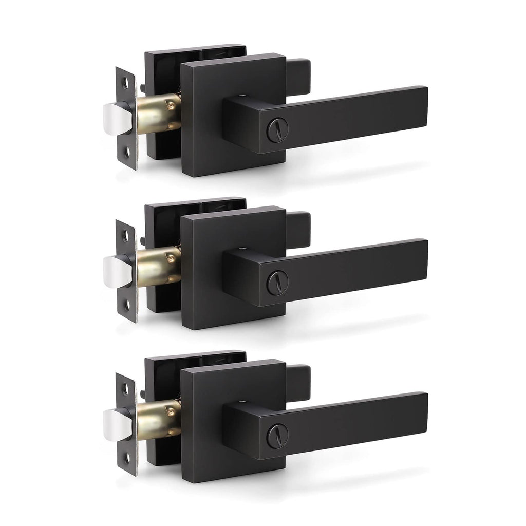 3 Pack Privacy Door Handles Matte Black Door Knob Interior Door Levers Bathroom, Modern Door Handles for Right and