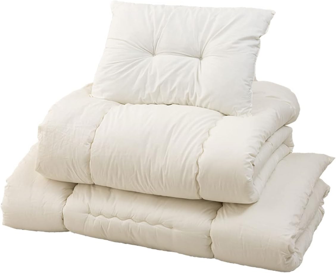 Space-Saving Japanese Futon Set (Futon Mattress, Comforter & Pillow) Compact-Twin, Made in Japan, Foldable Floor