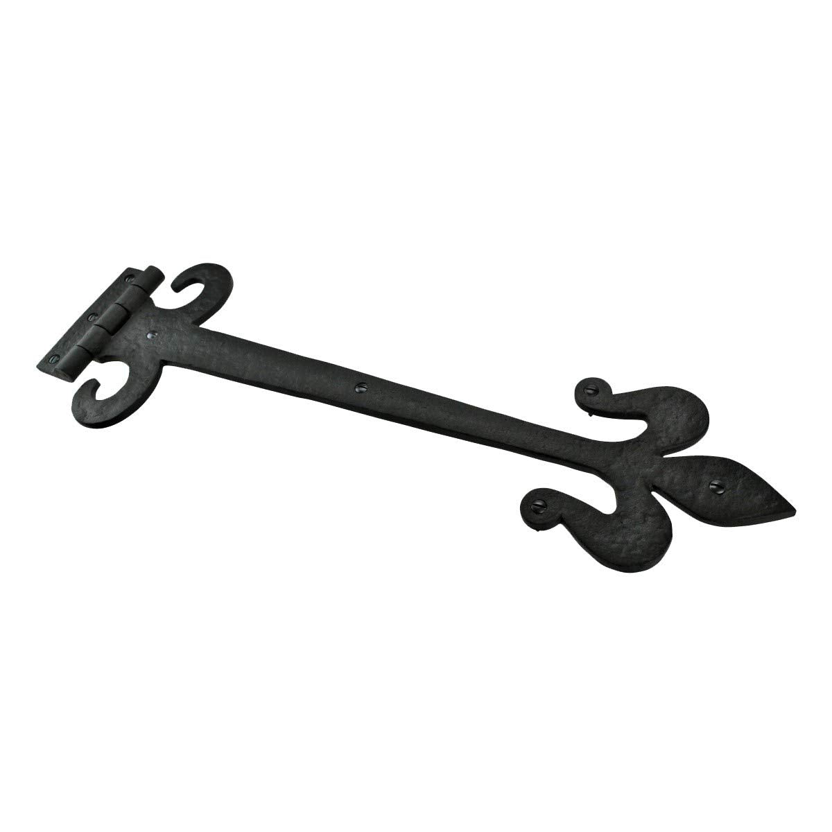 Strap Hinge 18 in. Black Wrought Iron Fleur De Lis Style Flush Mount Heavy Duty Strap Gate and Door Hinges with