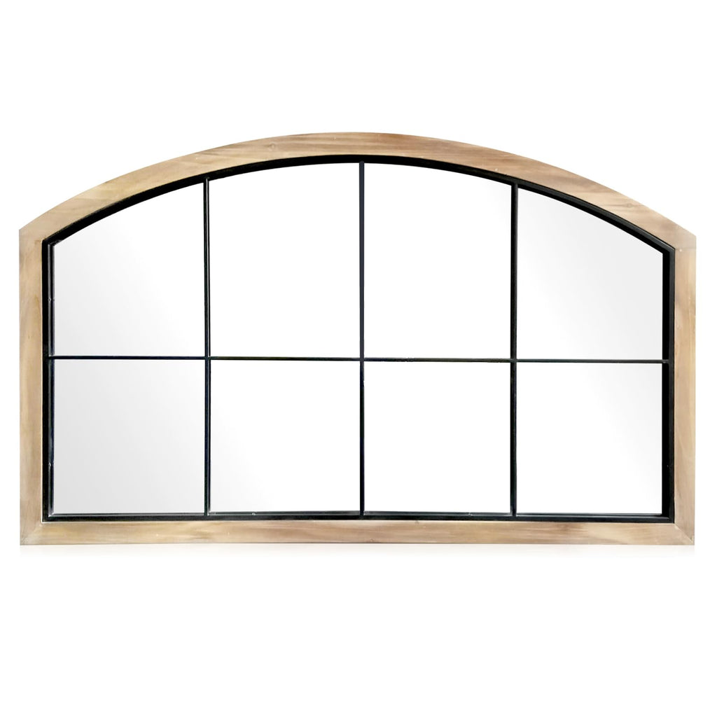 Arch Window Mirror, 48X30 Farmhouse Arch Wall Mirror, Wood Framed Rustic Mirror Metal Inner Frame Decorative, Natural