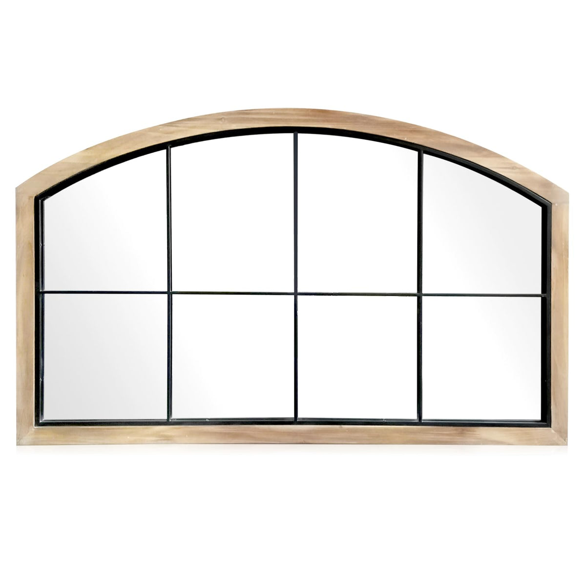 Arch Window Mirror, 48X30 Farmhouse Arch Wall Mirror, Wood Framed Rustic Mirror Metal Inner Frame Decorative, Natural