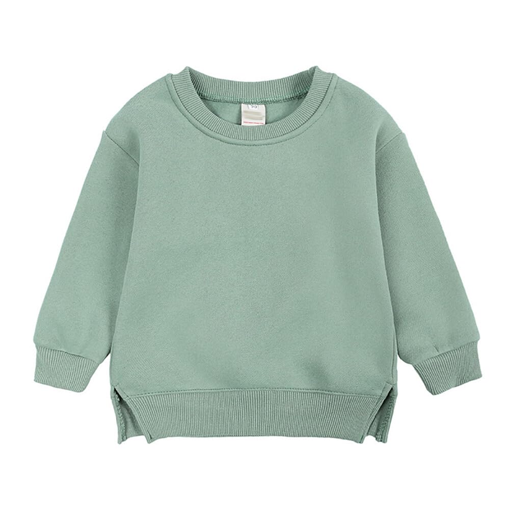 Toddler Baby Boy Girl Fleece Pullover Sweatshirt Solid Color Crewneck Blouse Shirt Tops Warm Fall Winter Clothes