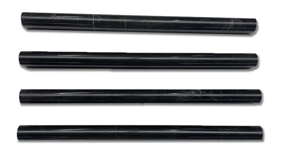Black Marble Polished 3/4" X 12" Bullnose Trim Liner Tile-20 pcs.