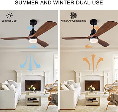 52" Ceiling Fan with LED Light and Remote - Black + Walnut