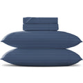 King Size Sheets Set - 600 Series Egyptian Cotton Sheets King Size (4 PC, Light Blue Stripe), 16" Deep Pocket, Soft