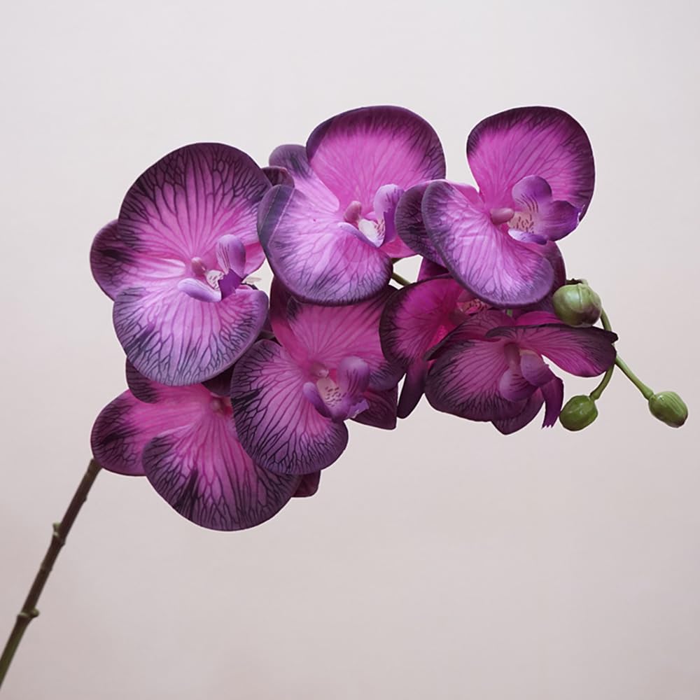 Dark Purple Orchid Artificial 34.3" Real Touch Fake Orchid Latex Purple Phalaenopsis Branches Party Wedding Bridal