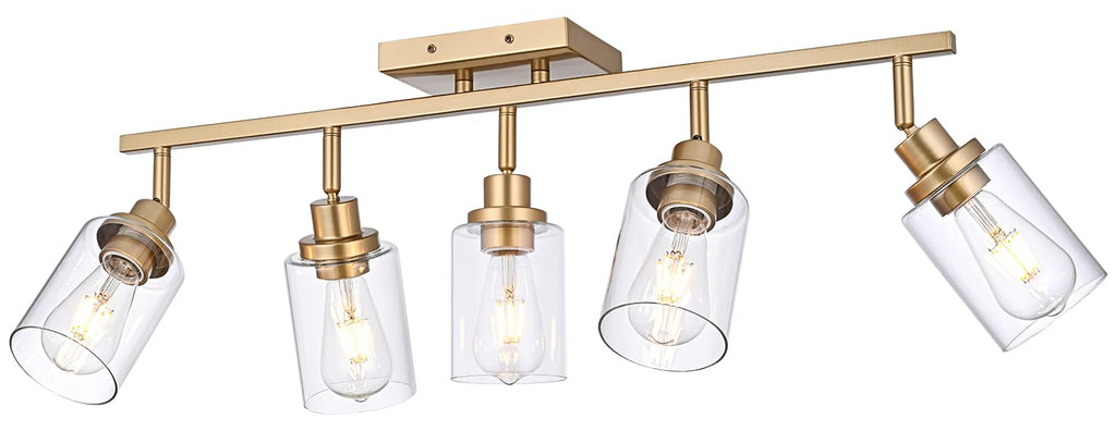 Multi-Directional Rotating Kitchen Tracking Lights Gold, Modern Track Lighting Fixture with Clear Glass