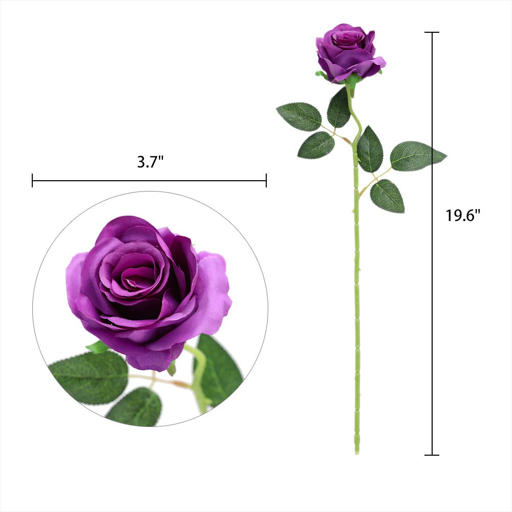 Artificial Silk Roses, 10Pcs Lifelike Fake Rose Bouquet, Purple Faux Flowers Decor, Table Centerpiece, Wedding